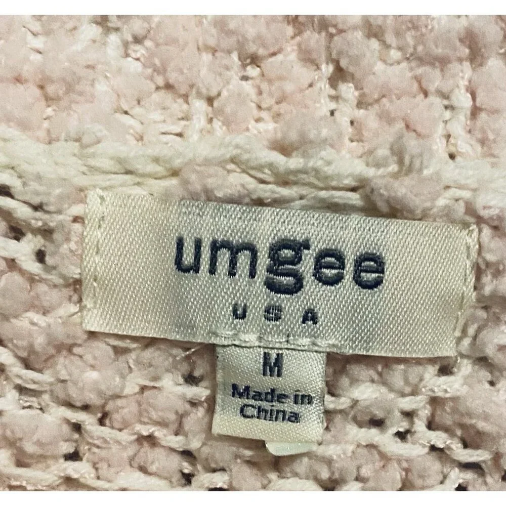 Umgee Sweater Womens Medium Pink Striped Textured Cropped Chunky Comfy Boho